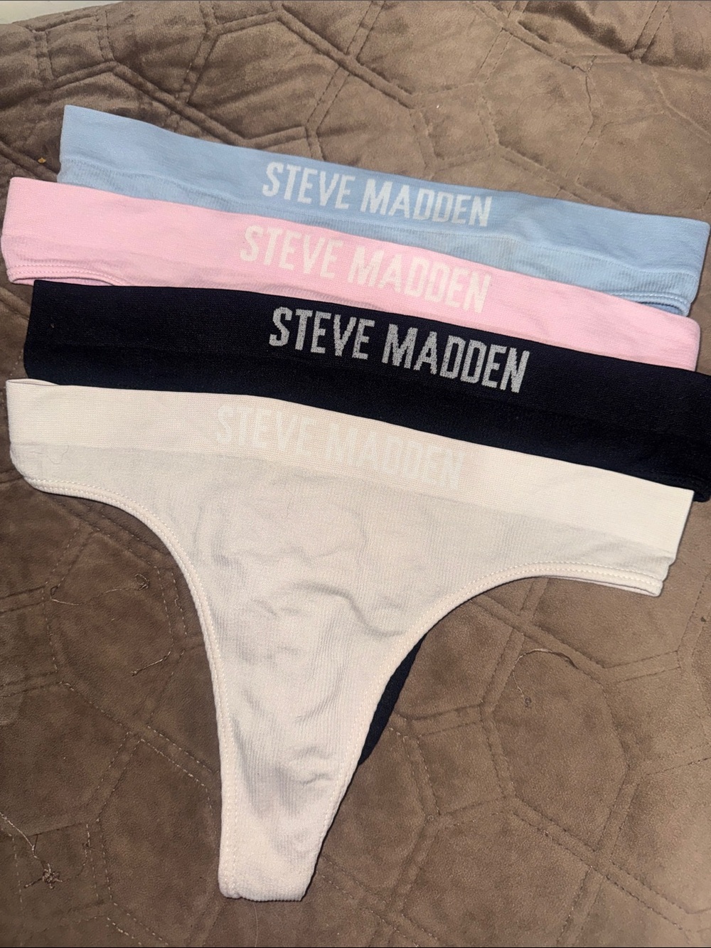 Steve Madden Girls 4-Pack Thong Bottoms — Light Blue, Pink, Black, White
